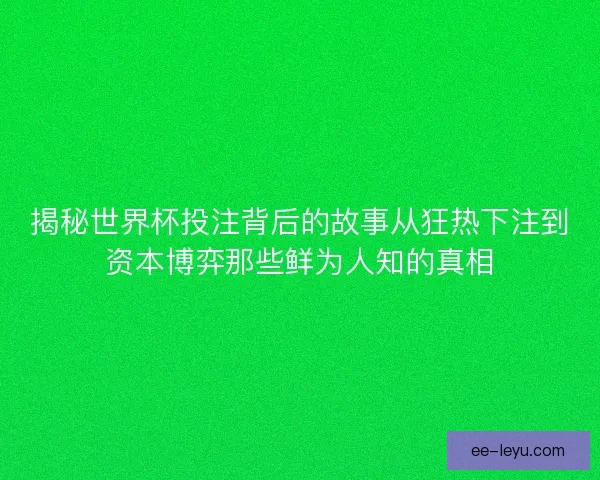 揭秘世界杯投注背后的故事从狂热下注到资本博弈那些鲜为人知的真相